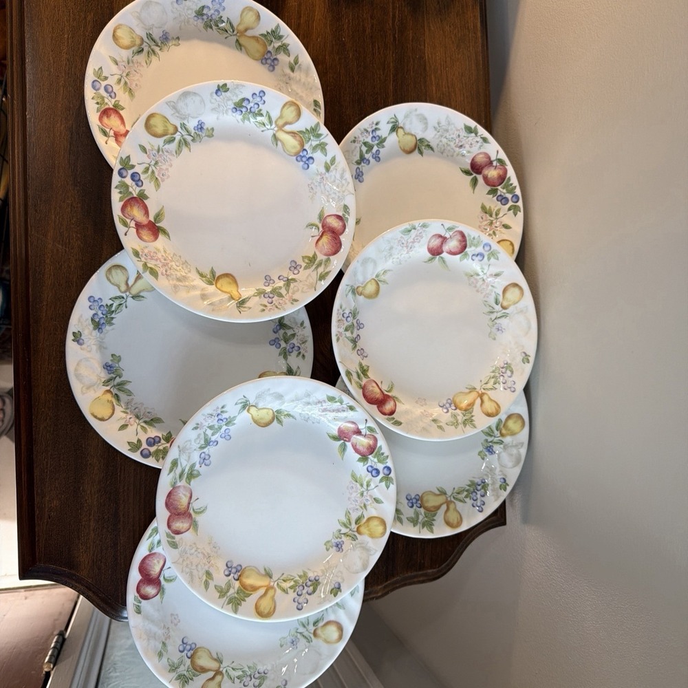 Set of 8 Corelle Corning Chutney 7¼" Salad Swirl Plates Fruit Edge Small Plate